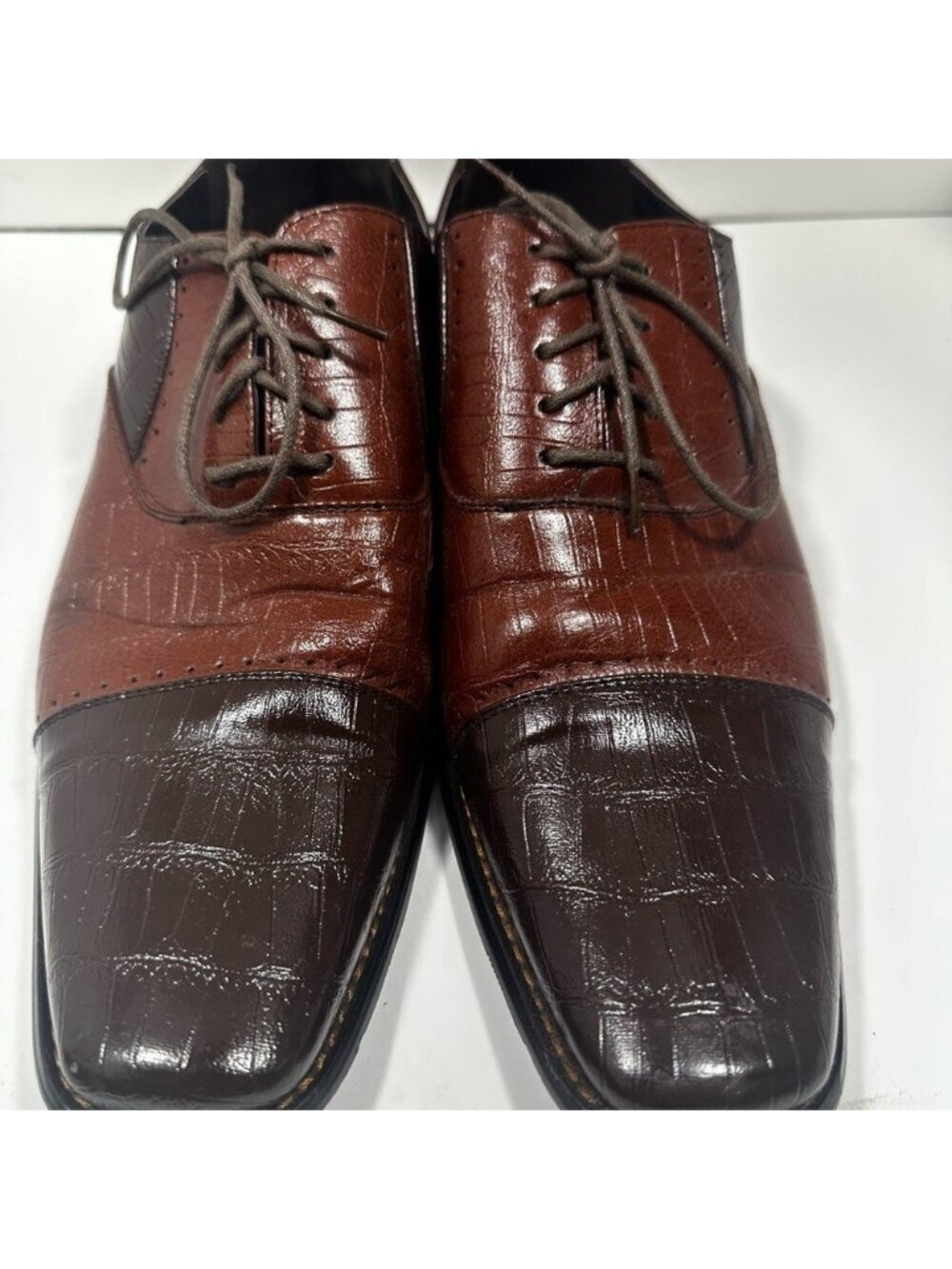 Masimo New York Oxford Mens 12 Brown Croc Embossed Two Tone Square Toe 2180-12